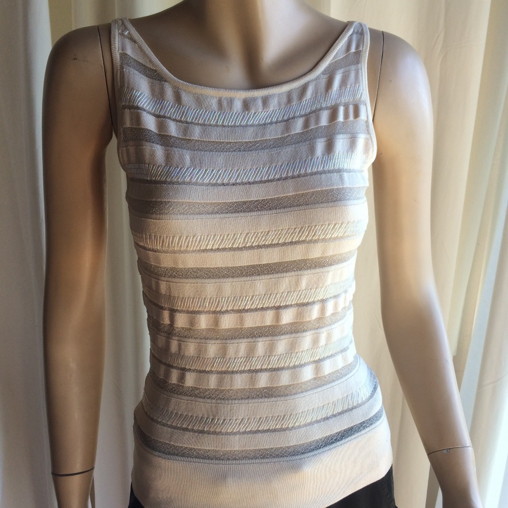 Cache Ivory Beaded Sleeveless Blouse